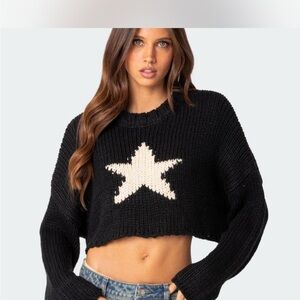 Edikted Black and White Star Crew Neck Sweater